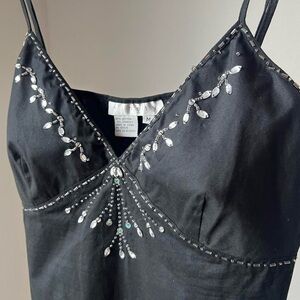 Black and Silver Rhinestone and Beaded Cami Top